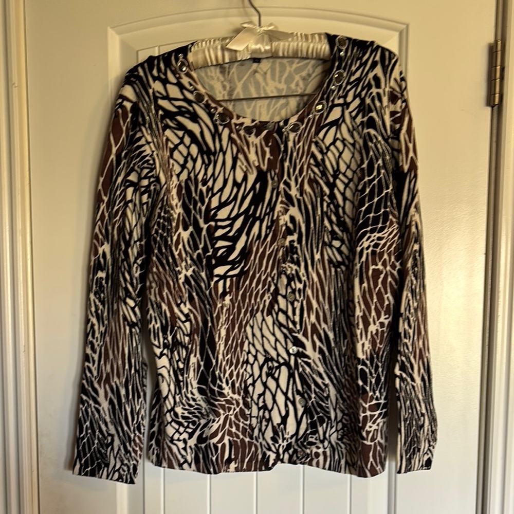 Pierri New York Black and White Graphic Cardigan Sweater